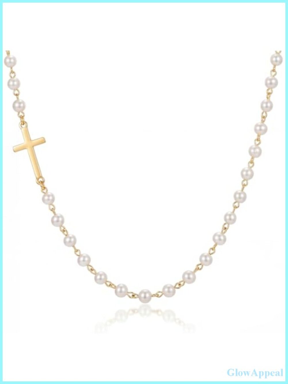 925 Sterling Silver Gold Plated Cross Pendant Necklace with Pearl Chain Dainty